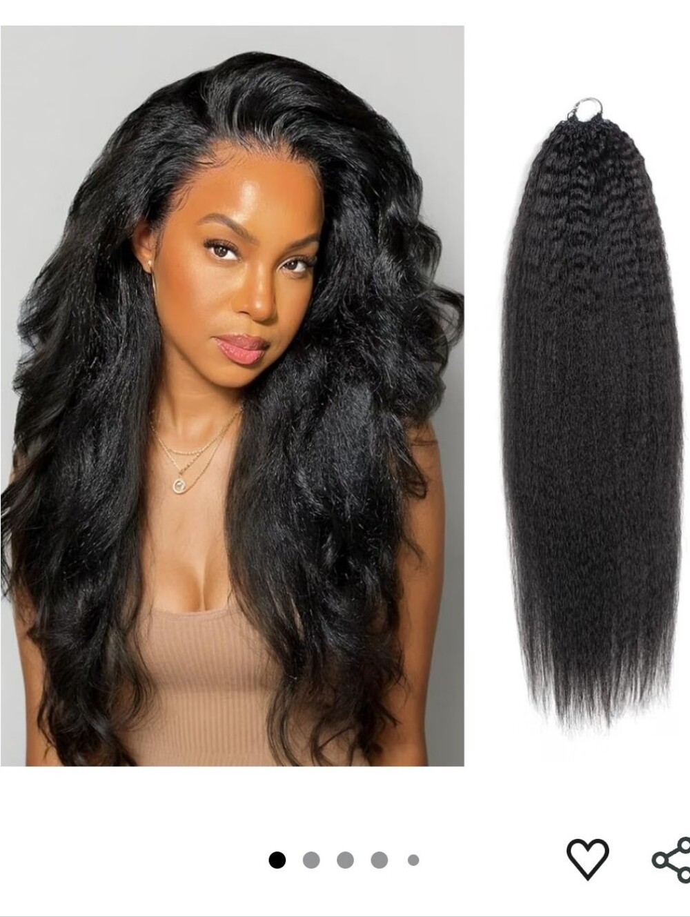 Kinky Straight Feather Crochet Human Hair Extension Yaki Wave 18 Inch